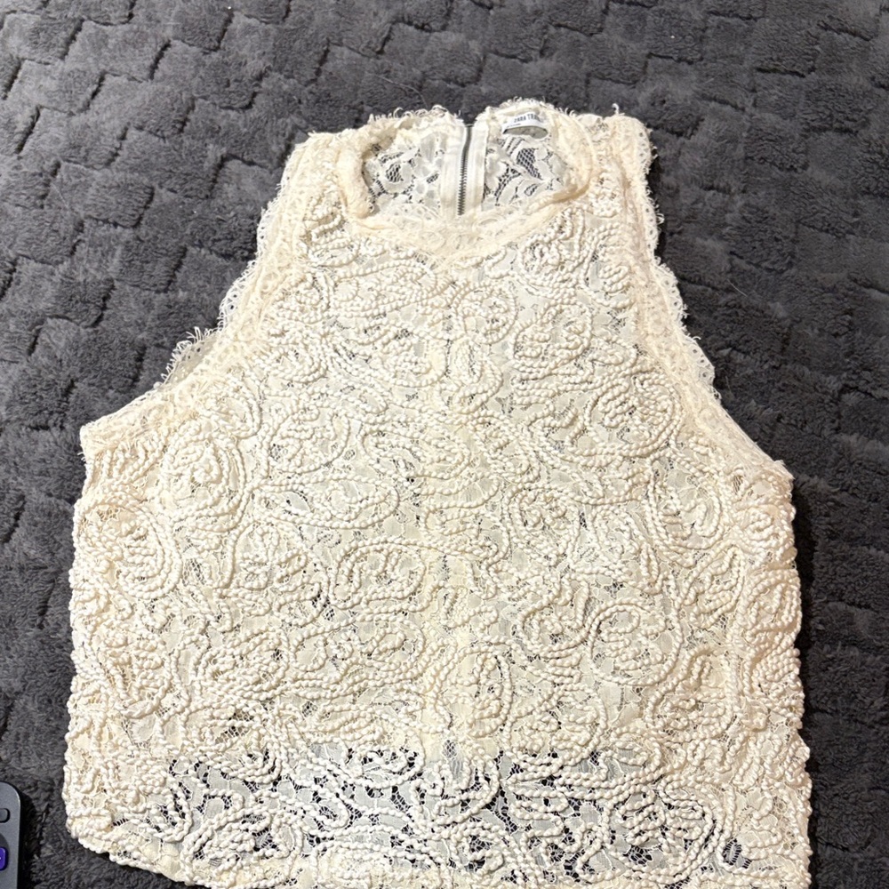 Zara Cream Lace Sleeveless Blouse